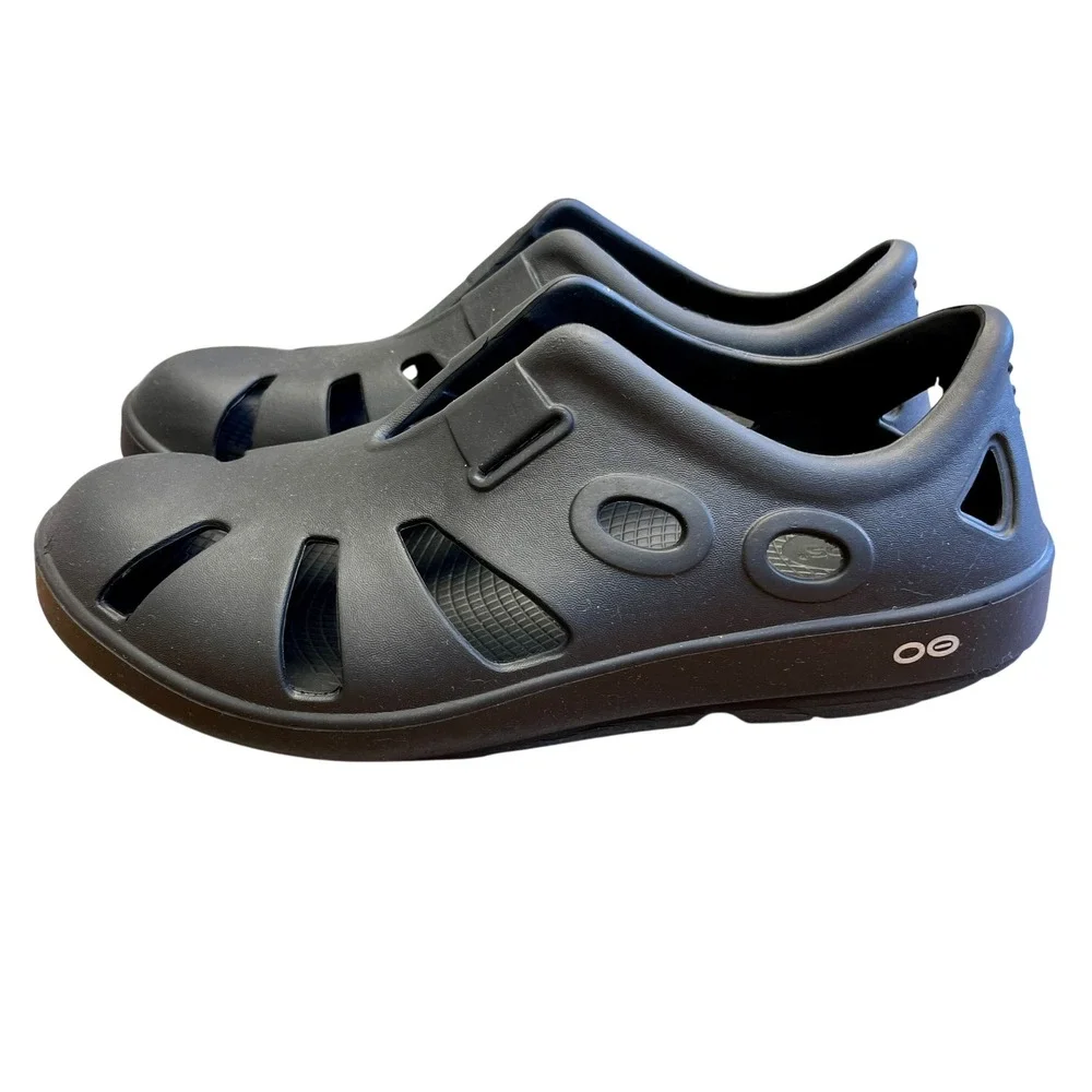OOFOS‎ OOCandoo Mens Black Recovery Sandals Comfort Shoes Sz 10 AS IS w/ Flaws